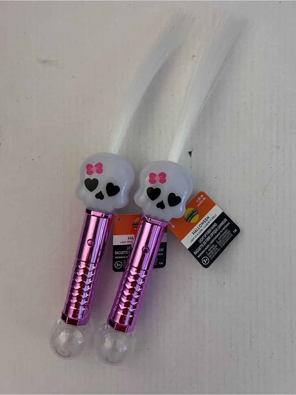 Pink LED Skull Light-Up Fiber Wand set of 2